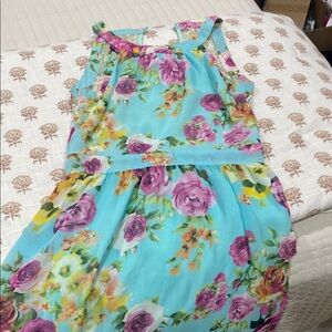 Moon Collection Pink and blue Halter Sundress high low skirt fully lined